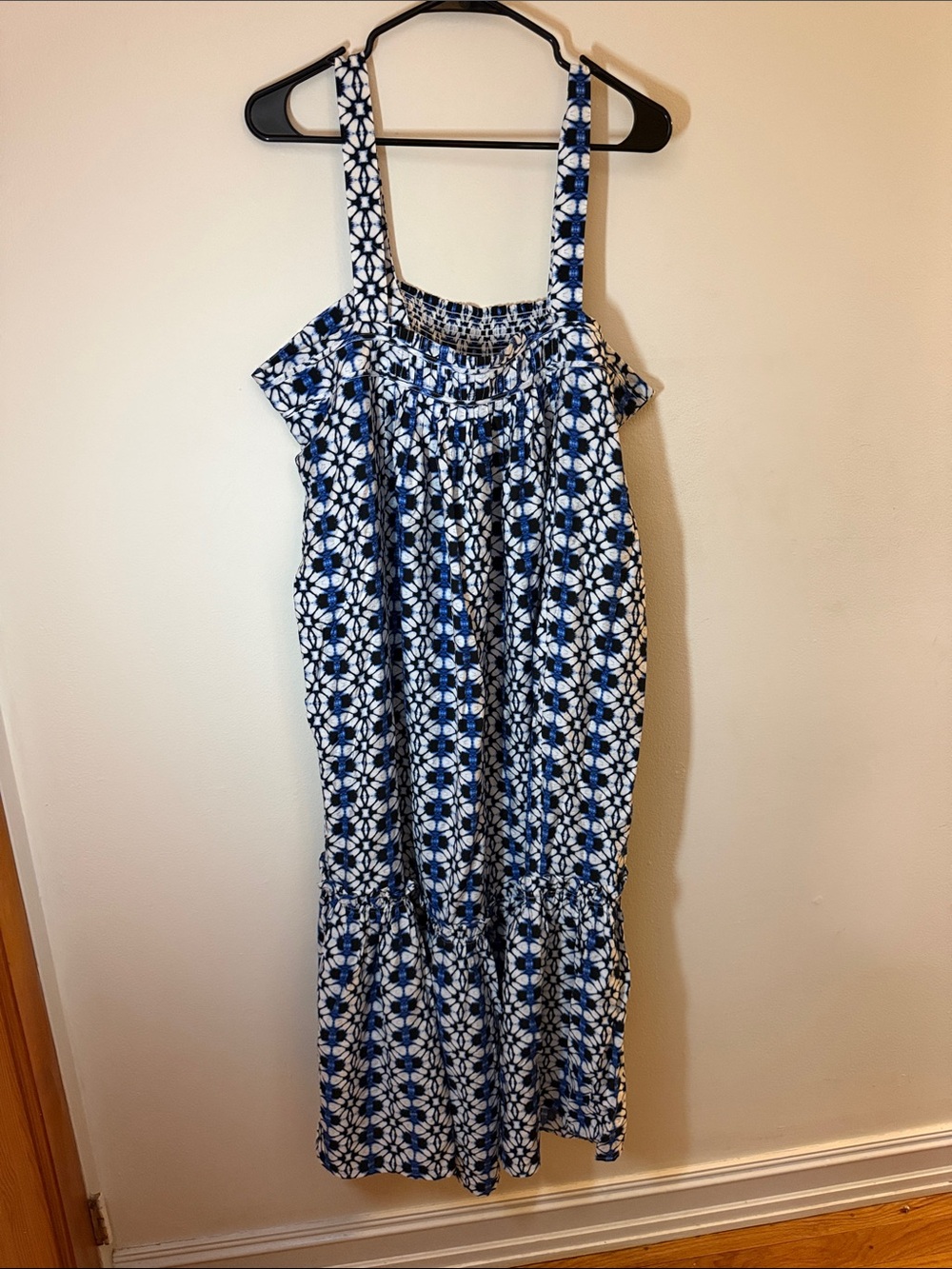 Sleeveless Blue and White Floral Maxi Dress